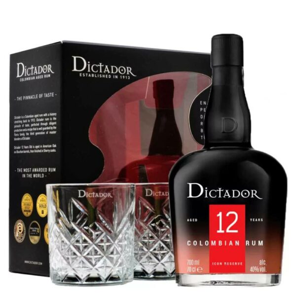 DICTADOR 12 Years rum + díszdoboz. pohár (0.7l - 40%)