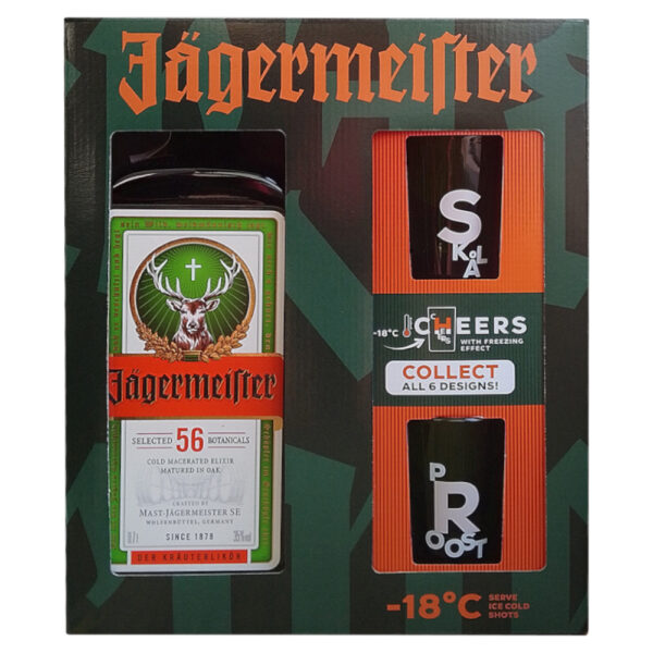 JAGERMEISTER likőr + díszdoboz, pohár (0.7l - 35%)  - DRS